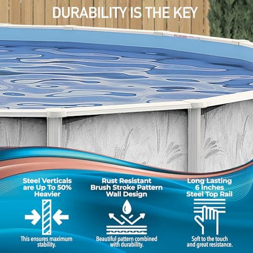Hollowell Industries - Manufacturers of Doughboy Pools, 24 Ft x 52 Inch Deep Above Ground Pool with Skimmer - Hard Sided Steel Wall Pool, Brush Stroke Pattern - Made in USA