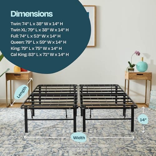 Linenspa Folding Metal Platform Bed Frame - No Box Spring Needed - Underbed Storage - Simple Tool Free Assembly - Mattress Foundation - 14" High - Traditional Design - Sturdy Steel - Full Size