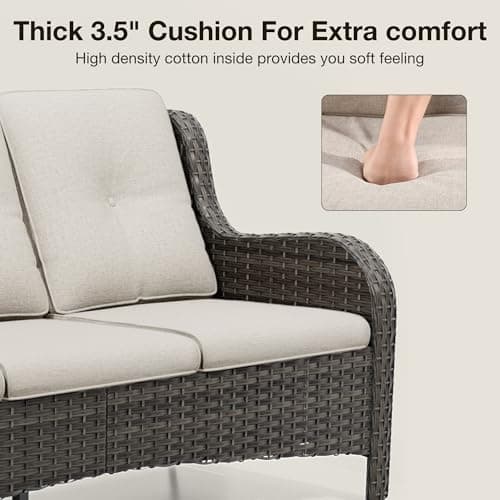 Joyside Outdoor Patio Couch Wicker Sofa - 3 Seater Rattan Sofa for Outside Patio Garden with Deep Seating and Olefin Cushions(Mixed Grey/Beige)