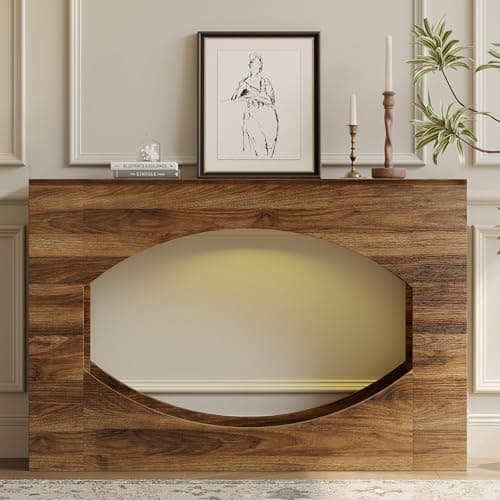 Farmhouse Console Table, 47 Inches Entryway Console Table with LED Light, Sofa Table Behind Couch, Wooden Hallway Accent Table for Entryway, Living Room