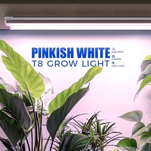 Barrina 4FT T8 Plant Grow Light, 252W(6 x 42W, 1400W Equivalent), Full Spectrum, LED Growing Lamp Fixture for Indoor Plant Growing, with ON/Off Switch & V-Shaped Reflector, Pinkish White, 6-Pack