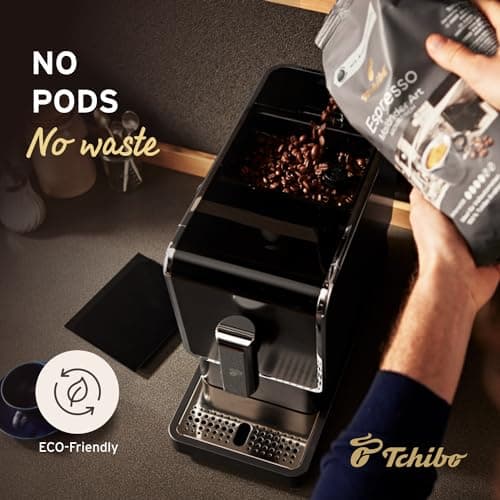 Tchibo Automatic Espresso & Coffee Machine Bundle with Built-in Grinder, Comes With 3 x 12 oz. Bags of Whole Bean Coffee, Red