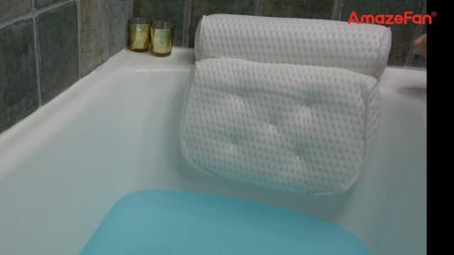 AmazeFan Bath Pillow, Bathtub Spa Pillow with 4D Air Mesh Technology and 7 Suction Cups, Helps Support Head, Back, Shoulder and Neck, Fits All Bathtub, Hot Tub and Home Spa [US. Patent Design]