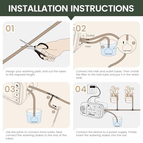 Automatic Watering System for 15 Potted Plants, DIY Plant Watering Devices，Drip Irrigation System with 30-Day Programmable Water Timer, LED Display and Power Supply