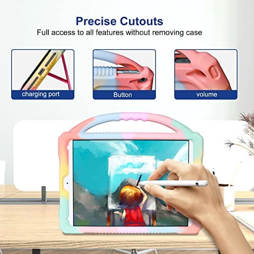 Kids Case for iPad 9th 8th 7th Generation,Shockproof Silicone Kids Cover for iPad 10.2 2021/2020/2019 with Handle Stand for New Apple iPad 10.2 inch(Rainbow)