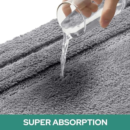 HOMEIDEAS Bathroom Rugs Sets 3 Piece, Super Soft and Absorbent Non Slip Microfiber Toilet Bath Mat with U-Shaped (Grey)
