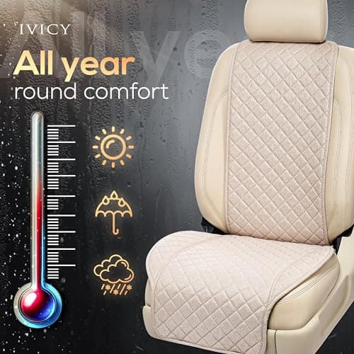 IVICY Linen Car Seat Cover for Cars - Non-Slip Soft & Breathable - Front Car Seat Protector Covers Universal Fits Most Automotive, Vans, SUVs, Trucks - 1 Unit - Beige