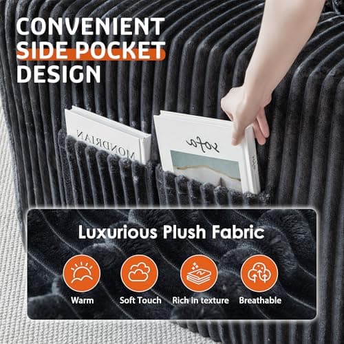 110”Modern Modular L-Shape Couch with Chaise, Modular Sectional Couches for Living Room, Deep Seat Boneless Sofa Bed, No Assembly Required Sleeper Sofa, Plush Corduroy Fabric, Dark Gray