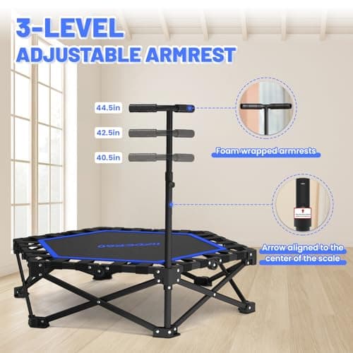 Foldable Mini Trampoline, Rebounder Trampoline with Adjustable Foam Handle, Fitness Trampoline for Indoor, Outdoor, Home Gym, Max Load 460lbs