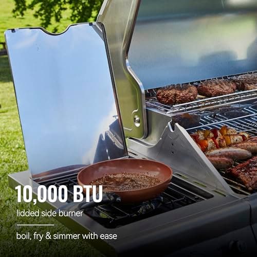 Royal Gourmet GA4402S 4 Burner Propane Gas Grill with Side Burner & Warming Rack, Stainless Steel Gas Grill with 54,000 BTUs Output for Barbecue Grilling & Backyard Cooking, Silver