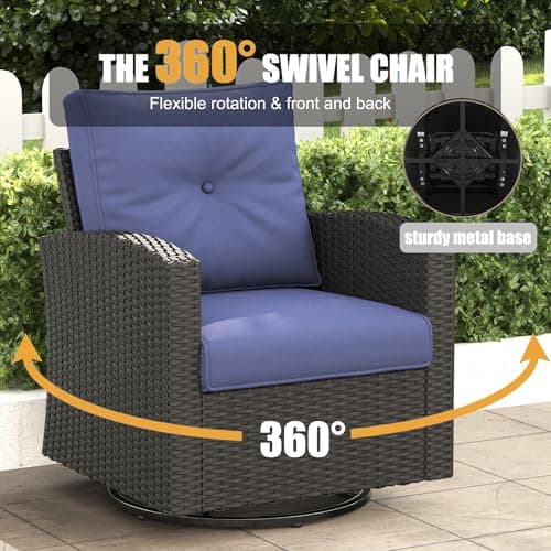 LayinSun 13 Pieces Patio Furniture Set with Fire Pit Table, Black Rattan Modular Sectional Outdoor Conversation Sofa Set, Swivel Rocking Chairs Set