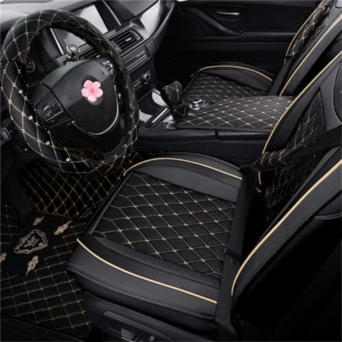 Car Seat Covers Full Set, Super Luxurious Heavy Duty Waterproof Leather Automotive Vehicle Cover for Cars SUV Pick-up Truck, Universal Non-Slip Seat Car Accessories (Black)