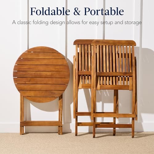 Best Choice Products 3-Piece Acacia Wood Bistro Set, Folding Patio Furniture for Backyard, Balcony, Deck w/ 2 Chairs, Round Coffee Table, Teak Finish - Natural