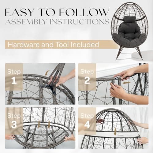 Bme Heavy Duty 400 lbs Capacity Wicker Egg Chairs for Outside & Indoor, Premium Soft Thick Olefin Fabric Cushion & UV 2000 Hours Material Teardrop Design, Durable Against Water, Weather