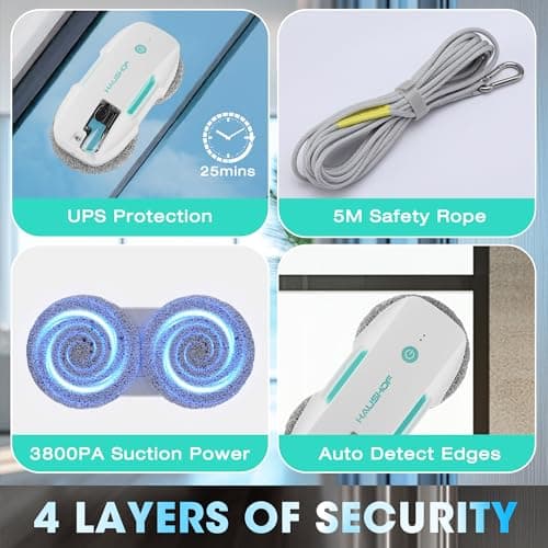 HAUSHOF Robot Window Cleaner with 3800Pa Suction, Auto Water Spray, AI Path Planning & Edge Detection, Remote Control for High-Rise Window, Glass Door