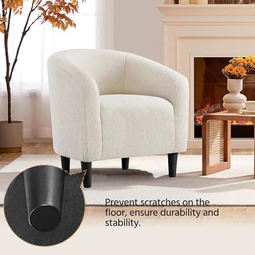 Yaheetech Barrel Chairs, Furry Accent Chairs with Soft Padded Armrest for Living Room Bedroom Waiting Room Office, Set of 2, Ivory