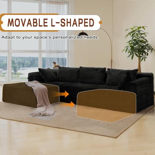 108" Sectional Couches for Living Room, Modular Sectional Sofa with L-Shape Chaise, Cloud Couch, Comfy Corduroy Fluffy Couch with Deep Seat and Side Pockets, No Assembly Required