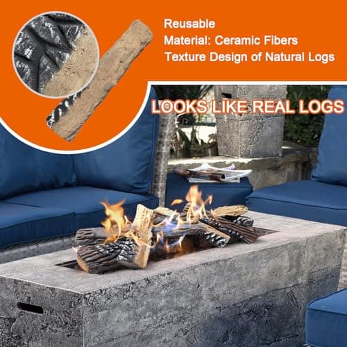 Skypatio 10-Piece Gas Fireplace Logs Set, Heat Resistant Realistic Ceramic Wood Logs for Indoor or Outdoor Fireplace, Fire Pit Decor, Lightweight & Portable