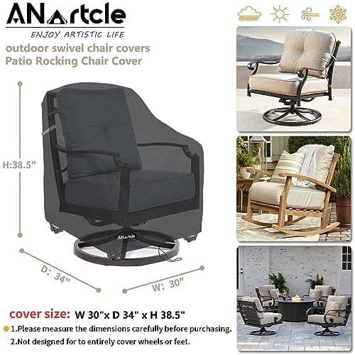 Swivel Patio Chair Covers 2 Pack,Waterproof Heavy Duty Outdoor Chair Covers,Patio Swivel Chair Covers for Outdoor Furniture (30 W x 34 D x 38.5 H inches)Black.