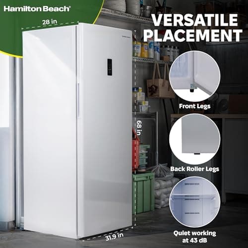 Hamilton Beach HZ8971 17 cu ft Upright Convertible Fridge/Freezer-Frost Free-Reversible Door-Removable Glass Shelves-LED Interior Light, White