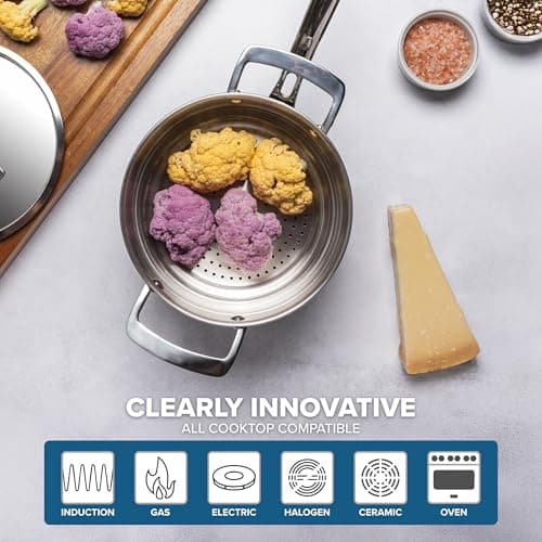 Viking 3-Ply Pots and Pans Set, 12 Piece Stainless Steel Kitchen Cookware Set with Lids, Dishwasher Safe, Induction Ready, Cast Black