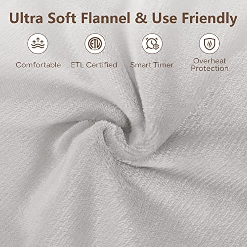 Electric Heated Blanket Queen Size with 6 Levels & 8h Auto Off, Ultra Soft Flannel Full Body Heating Blanket, Machine Washable, Warm Gray, 84" x 90"