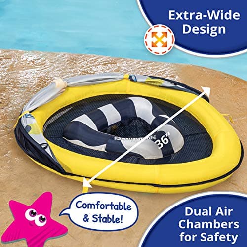 SwimSchool Infant Baby Pool Floats, Free Swimming, Super Buoyant – Ages 6-24 Months – Multiple Colors/Styles – Adjustable Canopies and Seats, Splash & Play Baby Floaties