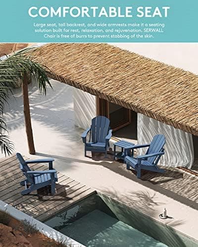 SERWALL Foldable Adirondack Chair Set of 4 for Patio Garden Outdoors Fire Pit-Ocean Blue