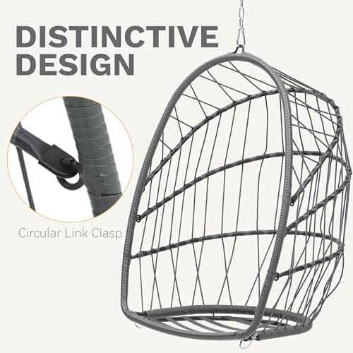 DWVO Egg Chair Without Stand, Basket Chair Hanging Outdoor Rattan Wicker Patio Hammock Indoor Egg Chair with Cushion, Hanging Swing Chair 350lbs for Porch, Garden, Bedroom, Balcony, Gray
