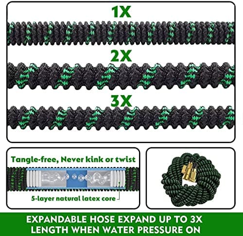 75 ft Expandable Garden Hose, 2025 Upgraded Retractable Flexible Water Hose 75ft with 10 Function Spray Nozzle, Lightweight, Kink-free,Expanding Hoses With 3/4" Solid Brass Fittings
