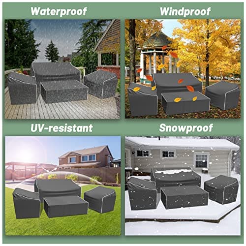 Gasadar Patio Furniture Covers, 4-Piece Outdoor Furniture Cover Waterproof for Patio Loveseat, Chair and Coffee Table, 600D Heavy Duty, Grey