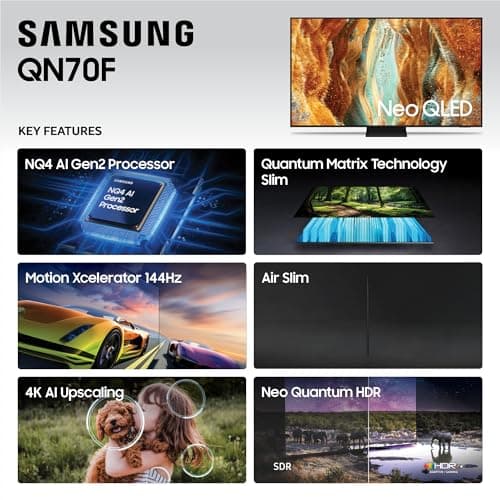 SAMSUNG 75-Inch Class Neo QLED QN70F 4K Mini LED Smart TV (2025 Model) NQ4 AI Gen2 Processor, Quantum Matrix Technology Slim, Motion Xcelerator 144Hz, Samsung Vision AI, Alexa Built-in