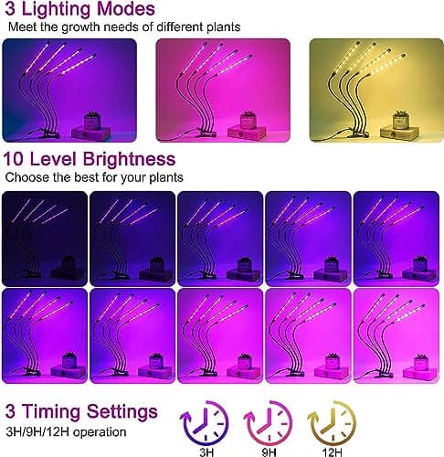 Grow Light for Indoor Plants - Upgraded Version 80 LED Lamps with Full Spectrum & Red Blue Spectrum, 3/9/12H Timer, 10 Dimmable Level, Adjustable Gooseneck,3 Switch Modes