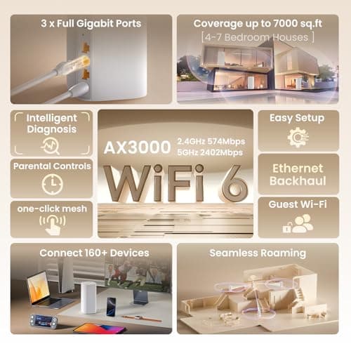 Tenda AX3000 WiFi 6 Mesh System Nova MX12 - Whole Home Covers up to 7000 sq.ft - Dual-Band Mesh Network for 160+ Devices - 1.7 GHz Quad-Core CPU - Replaces Wireless Router - 3-Pack(2025 New Version)