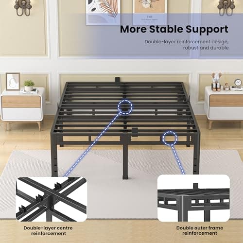 NKZ 24 Inch Full Size Bed Frame, Metal Bed Frame & Box Spring 2 in 1 Platform with Round Corner Legs, 4000Lbs Heavy Duty Metal Frame, Mattress Slide Stopper, Headboard Hole, Noise-Free, Easy Assembly