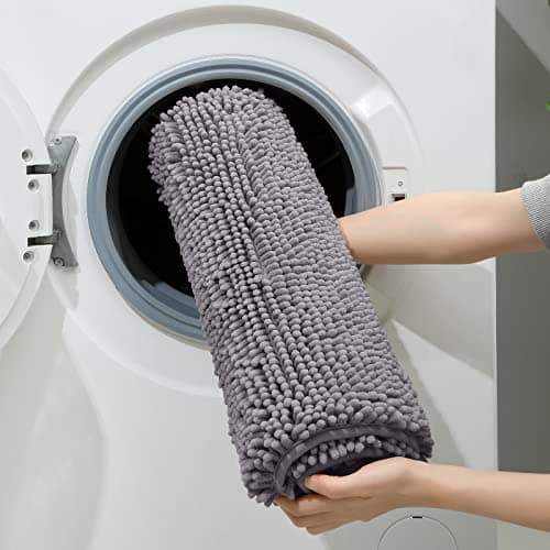 HOMEIDEAS 3 Pieces Bathroom Rugs, Ultra Soft Non Slip Absorbent Chenille Toilet Bath Mat Set (Grey)