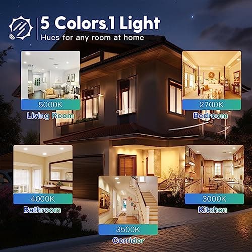 FREELICHT 24 Pack 6 Inch 5CCT Ultra-Thin LED Recessed Ceiling Light with Junction Box, 2700K/3000K/3500K/4000K/5000K Selectable, 1050LM Brightness, Dimmable Canless Wafer Downlight, 12WEqv110W-ETL&FCC