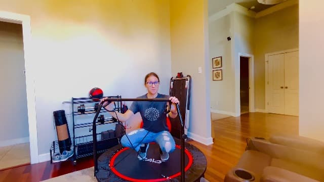 RAVS Mini Trampoline for Kids Adults 40"/48" Foldable Fitness Rebounder Kids Trampoline with 5 Levels Height Adjustable Handle Resistance Bands Indoor Workout