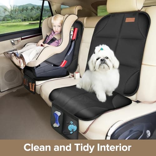 Car Seat Protector 2 Pack -1680D Fabric,with Thickest Padding car seat Cover,car seat Protector for Baby carseat,Non-Slip Backing, 2 Storage Pockets- Black