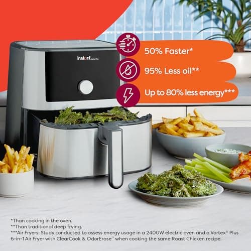 Instant Pot Vortex Plus 4QT Air Fryer, Custom Program Options, 6-in-1 Functions Crisps, Broils, Roasts, Dehydrates, Bakes, Reheats, 100+ In-App Recipes, from the Makers of Instant Pot, Stainless Steel
