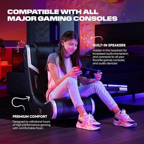 X Rocker Video Gaming Floor Rocker Chair, Built-in Audio, Back to School, Foldable, for Gamers, Bedroom, or Game Room for Boys, Girls, Teens 5-17