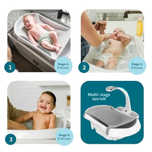 The First Years Rain Shower Baby Bath Tub Set - Includes Convertible Bath Tub and Sling with Soothing Spray - Baby Bath Seat and Spa for Newborn to Toddler - Baby Bath Essentials