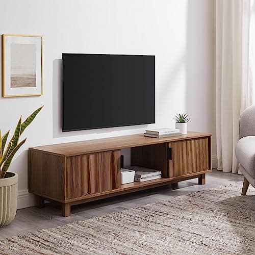 Walker Edison Arundo Fluted TV Stand for TVs up to 65 Inches, 58" TV Stand, Mocha