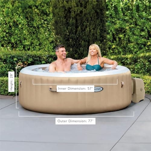 Intex 28425EH PureSpa Bubble Massage Spa Set Outdoor Inflatable Portable Hot Tub, Includes Energy Efficient Spa Cover, Saltwater System Ready, 4 Person, 77in x 28in