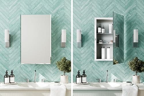 Zenna Home Bathroom Medicine Cabinet with Mirror, Frameless Bathroom Wall Cabinet with 2 Adjustable Shelves, Steel Body, Recessed Installation, 16 x 26 Inches