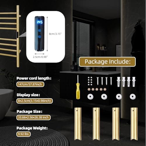 8 Bars Towel Warmer Rack, 23" Electric Wall Mounted Heated Towel Rack, Hot Towel Rails with Timer and Temperature Control for Bathroom, Brushed Gold