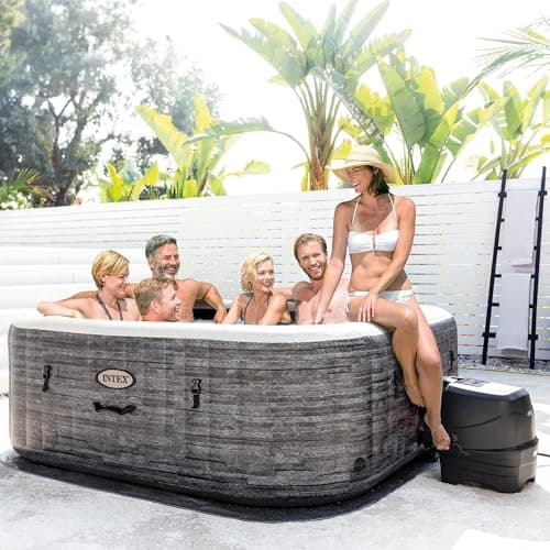 Intex PureSpa Plus Greystone Square Hot Tub 6 Person Inflatable 170 AirJet Spa Bundled with 4 PureSpa Cushioned Headrest Pillows