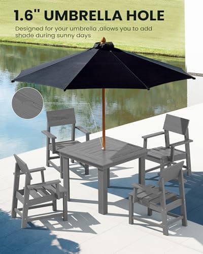 SERWALL HDPE Outdoor Dining Set, Patio Table and Chairs Set All Weather Patio Dining Set for 4, 5-Piece Patio Dining Furniture for Deck, Garden, Backyard, Gray