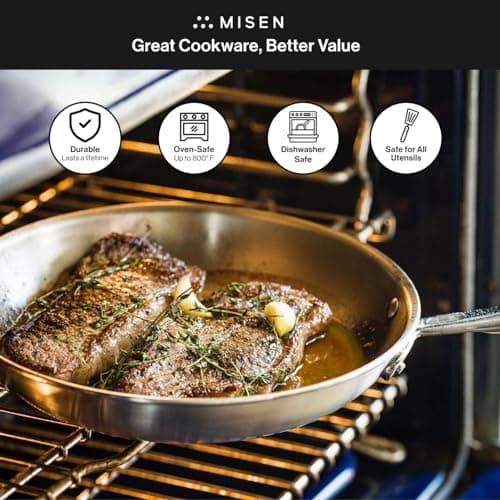 Misen 5-Ply Stainless Steel Cookware Set - Versatile, Dishwasher Safe - 9-Piece Set - 10" Skillet, 12" Skillet + Lid, 3 QT Saute Pan + Lid, 3 QT Saucier + Lid, 8 QT Stockpot + Lid