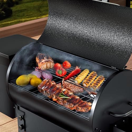 KingChii Portable Electric Wood Pellet Grill & Smoker with Foldable Legs, 456 SQ.IN Grill Capacity, 18LB Hopper, with PID Temperature Control (180-425°F) for Backyard Camping Bake and Roast, Black